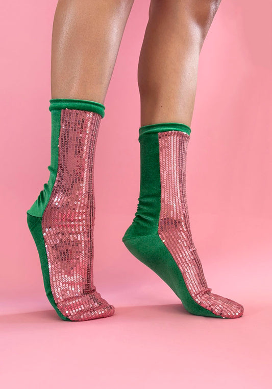 Calcetas “Abobora" Color Verde con Rosa