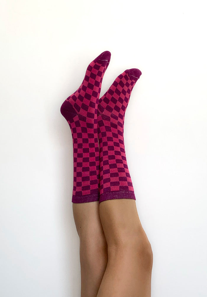 Calcetas "Xadrez" Fucsia con Rosa