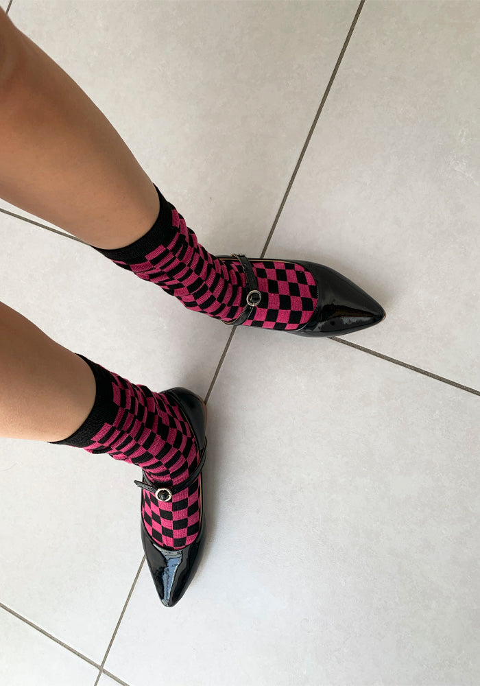Calcetas "Xadrez" Fucsia con Negro