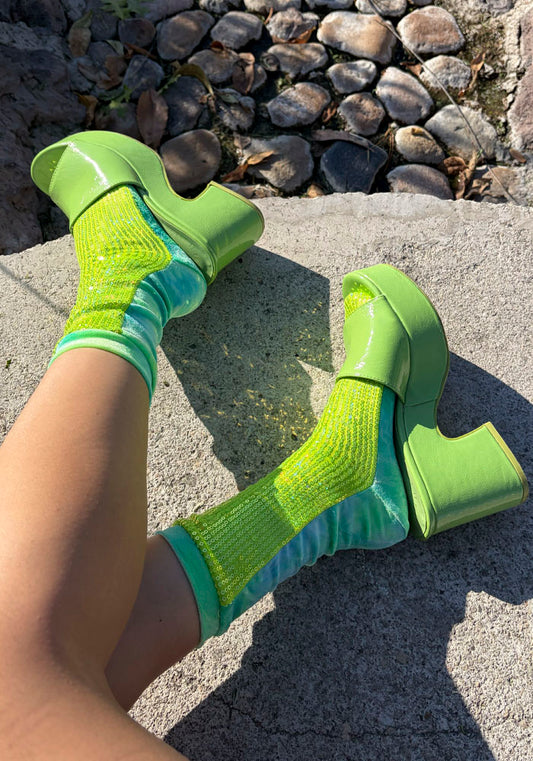 Calcetas “Abobora" Verde Neón- Tie Dye