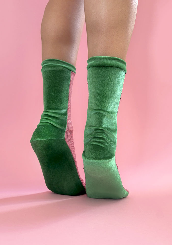 Calcetas “Abobora" Color Verde con Rosa