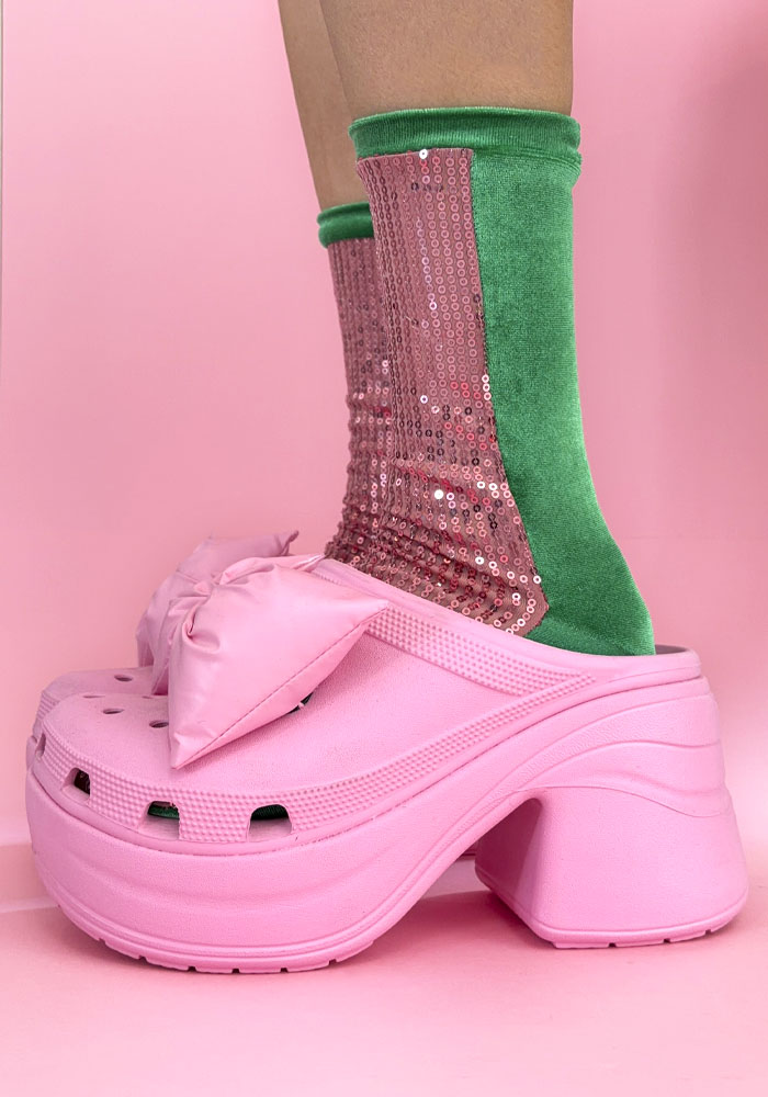 Calcetas “Abobora" Color Verde con Rosa