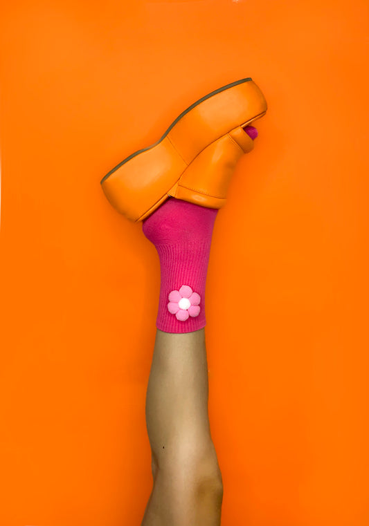 Calcetas "Sorrisa" Color Fucsia, Flor Chica
