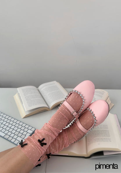 Pink Dot Socks with Bows