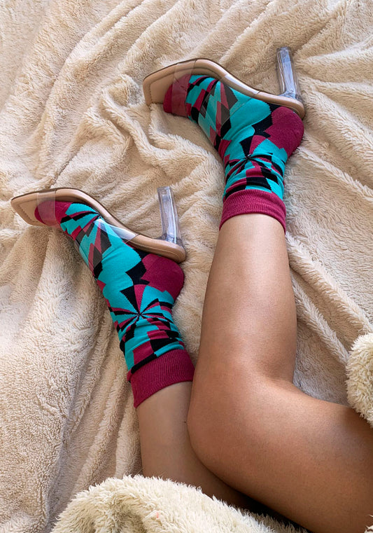 Calcetas "Quack" Color Vino y Azul Turquesa