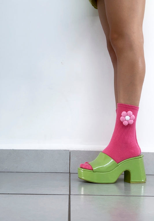 Calcetas "Sorrisa" Color Fucsia, Flor Chica