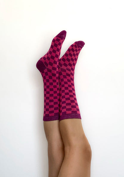 Calcetas "Xadrez" Fucsia con Rosa