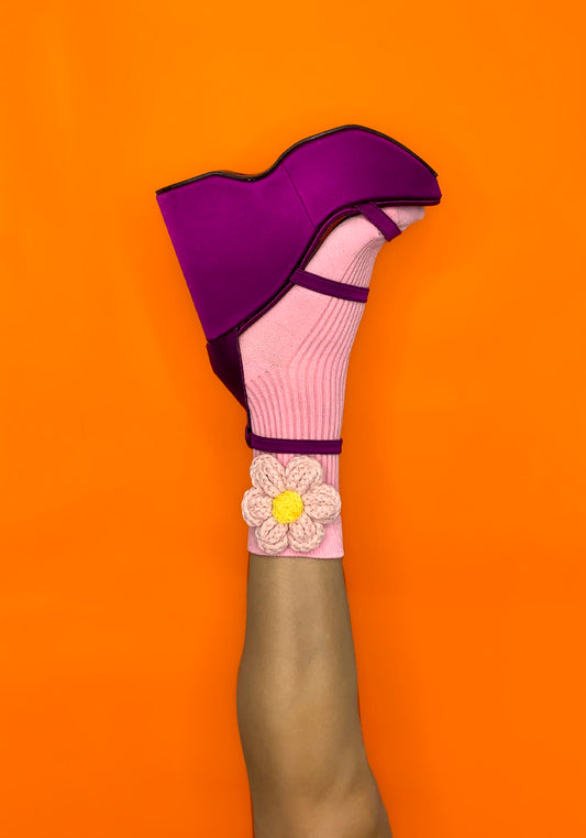 Calcetas "Sorrisa" Color Rosa, Flor Grande
