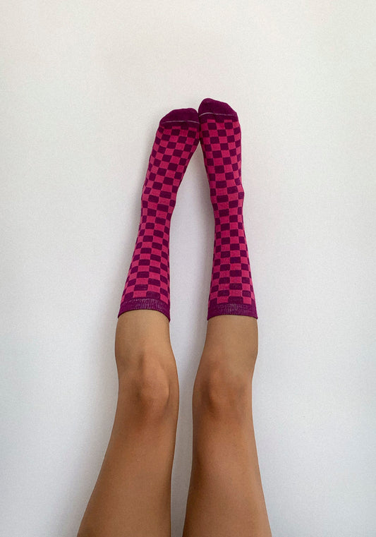 Calcetas "Xadrez" Fucsia con Rosa