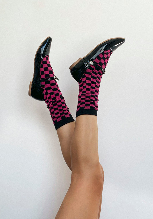 Calcetas "Xadrez" Fucsia con Negro